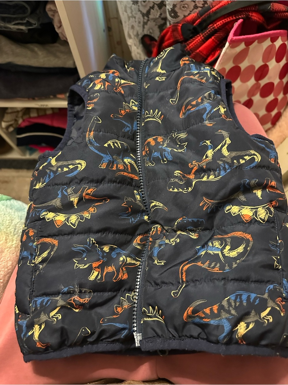 Kids Navy Dinosaur Puffer Vest - Lightweight Warmth
